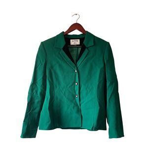 Vintage Kasper 100% wool Emerald Green Velvet Trim Blazer Jacket Women's‎ Size 8